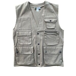 VTG Toucan Country Utility Vest Men M Tan Cotton Multi Pocket Gorpcore Safari